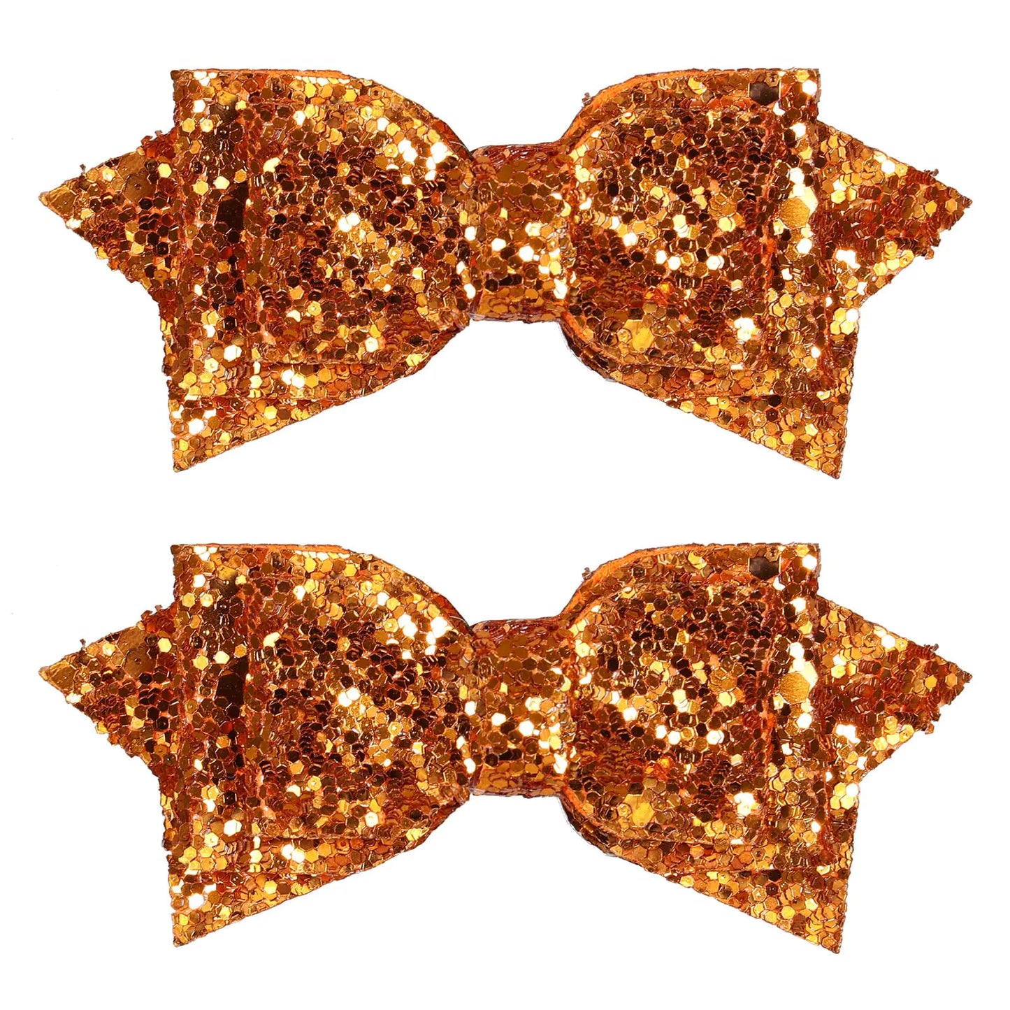 Glitter Orange Hair Bows 3in Sparkly Sequins Hairpins Alligator Clips Small Cute Cheer Hair Barrettes for Toddler Teen Baby Girls Happy Fall Thanksgiving Dress Decor Accessory Gift