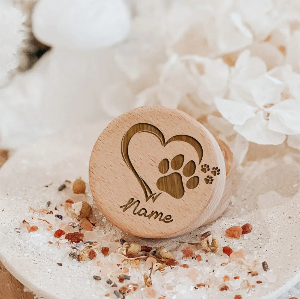 Image of Personalized Custom Name Wooden Carving Pet Hair Storage Box Pet Supplies Dog Save Teeth Memorial Boxes Pet Lost Memorial Gifts from Edmene LLC