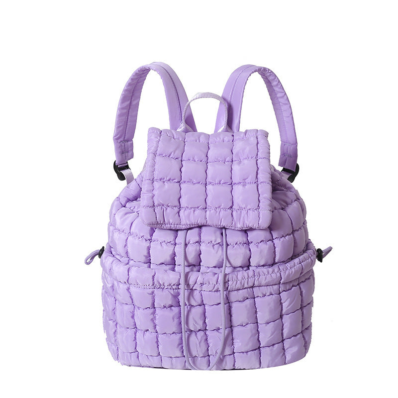 Image of Candy Color Quilted Women Backpack Puffy Down Padded School Bag Large Cotton Travel Back Pack Bags For Women Plaids Shoulder Bag 982115756 from Edmene LLC