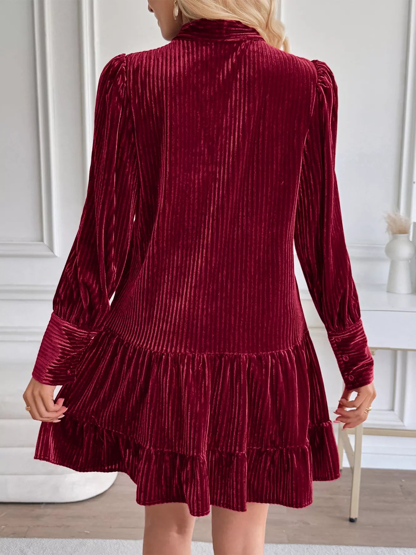 Image of Velvet Tie Front Tiered Mini Dress 456526436 from Edmene LLC