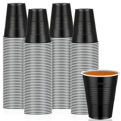 Yinkin 100 Pcs 9oz Halloween Disposable Plastic Cups Cold Drinking Cups for Birthday Party Wedding Wine Coffee Halloween Thanksgiving Christmas(Black)