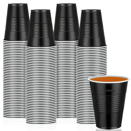 Yinkin 100 Pcs 9oz Halloween Disposable Plastic Cups Cold Drinking Cups for Birthday Party Wedding Wine Coffee Halloween Thanksgiving Christmas(Black)