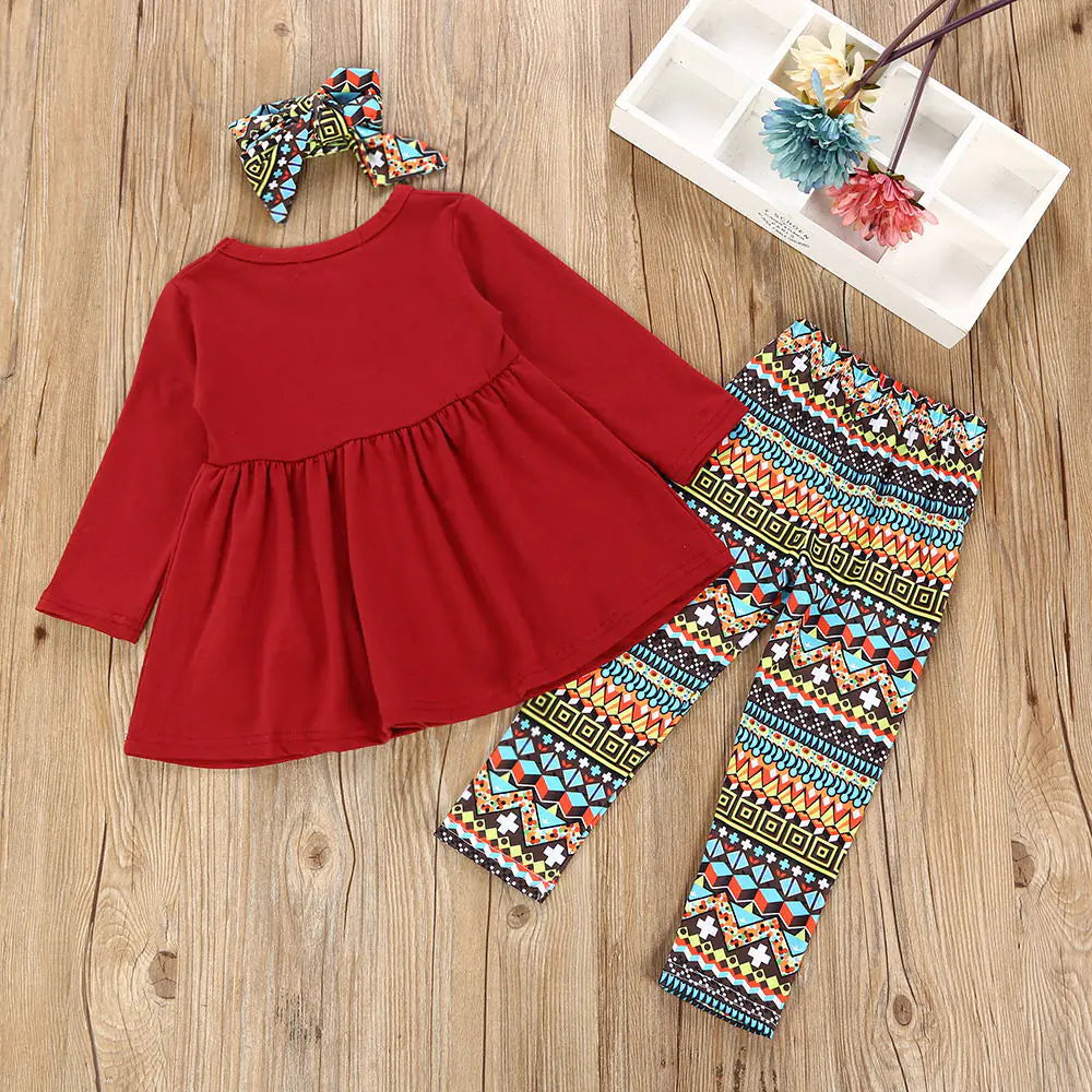 Kids' Cartoon Print 3-Piece Set for Fall and Thanksgiving