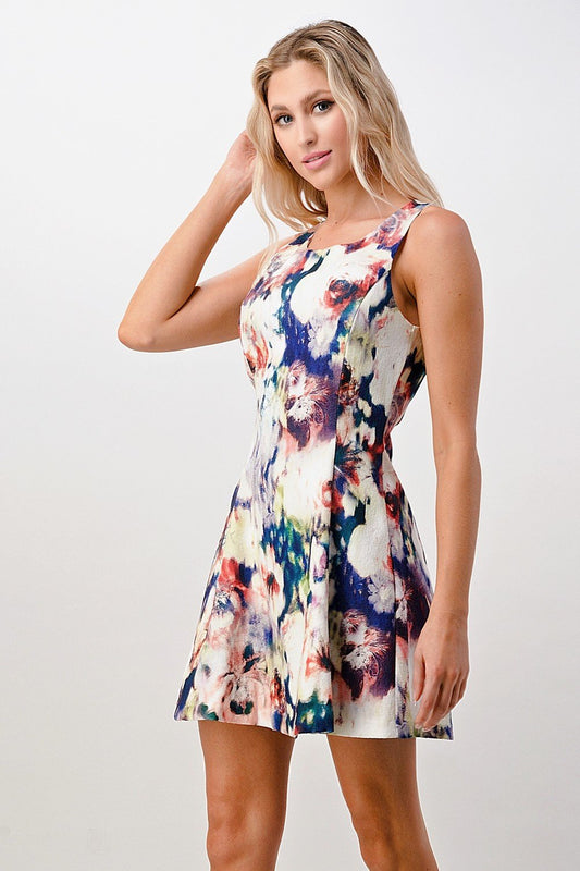 Image of Sleeveless A-Line Dress with Watercolor Floral Print from Edmene LLC