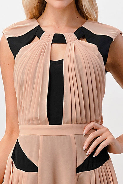 Image of Pleated Cutout Midi Dress With Contrast Panels 319125227 from Edmene LLC