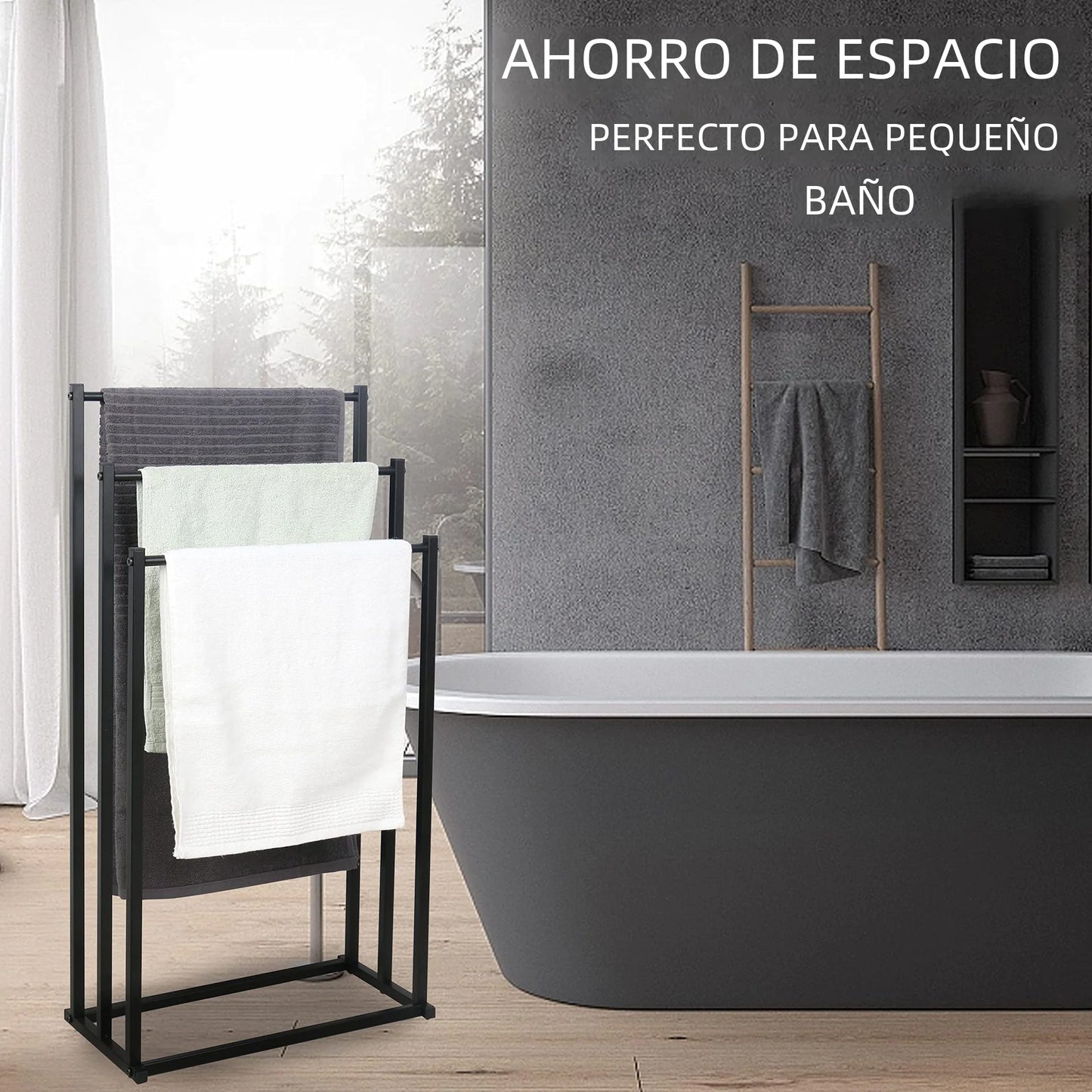 Freestanding Towel Rack - No Drilling Metal Bathroom Stand