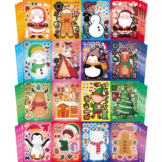 Aowplc Christmas Stickers 64 Sheets Make Your Own Christmas Characters Stickers for Kids Christmas Party Favors Crafts Activities Supplies