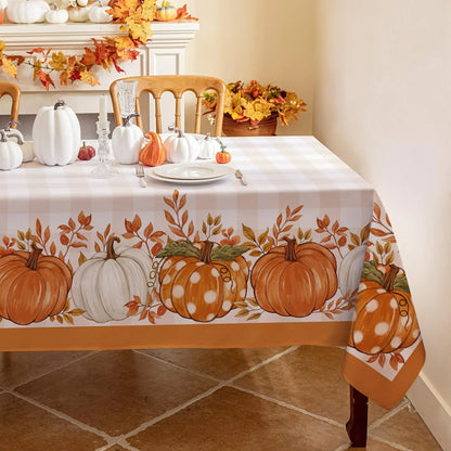 Romanstile Fall Tablecloth Rectangle Thanksgiving Autumn Harvest Pumpkin Buffalo Plaid Table Cloth Stain Resistant Washable Table Cover for Party/Dining/Holiday- Orange Checkered 60x 84 Inch