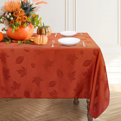 Babenest Fall Tablecloth Rectangle 60x104 Inch Autumn Maple Leaves Jacquard Wrinkle Resistant Table Cloth Polyester Fabric Table Cover for Thanksgiving Harvest Party Dining Wedding (Burnt Orange)