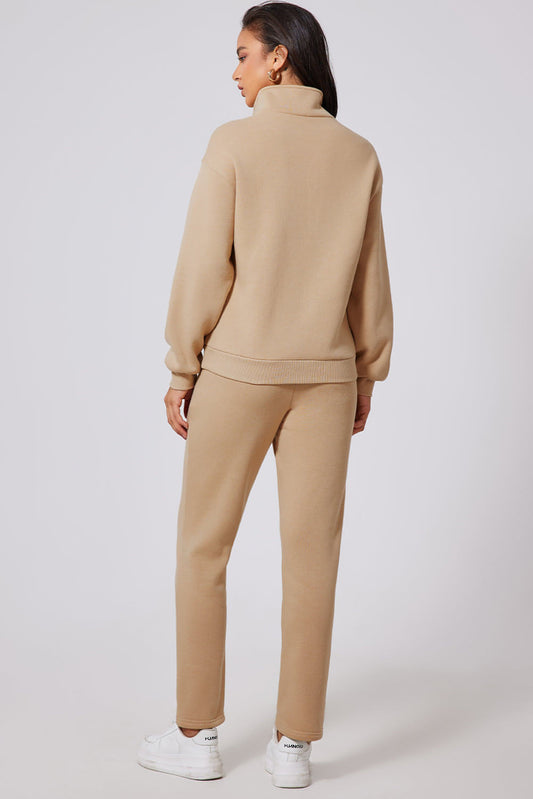 Image of Parchment Solid Half Button Sweatshirt and High Waist Swe... from Edmene LLC