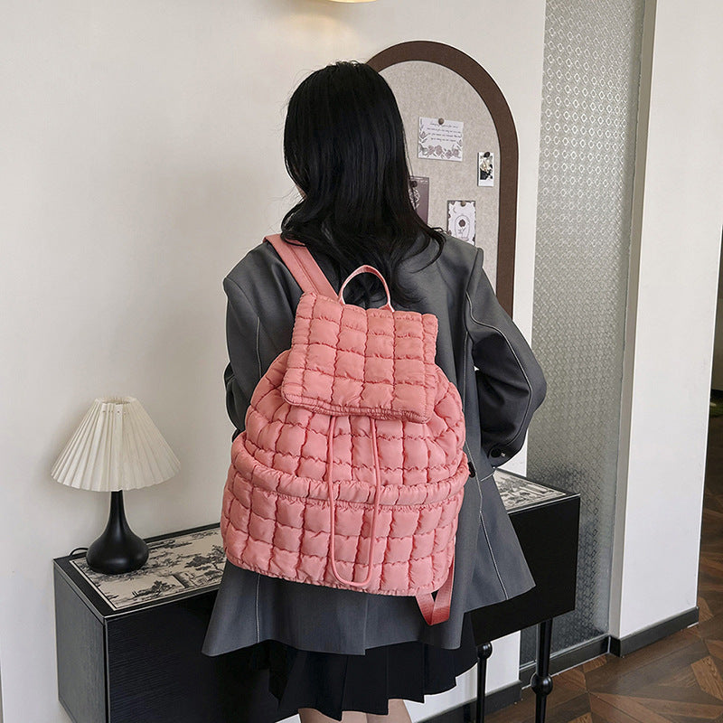 Image of Candy Color Quilted Women Backpack Puffy Down Padded School Bag Large Cotton Travel Back Pack Bags For Women Plaids Shoulder Bag 982115756 from Edmene LLC