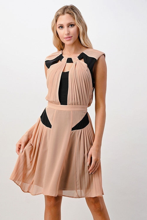 Image of Pleated Cutout Midi Dress With Contrast Panels 319125227 from Edmene LLC
