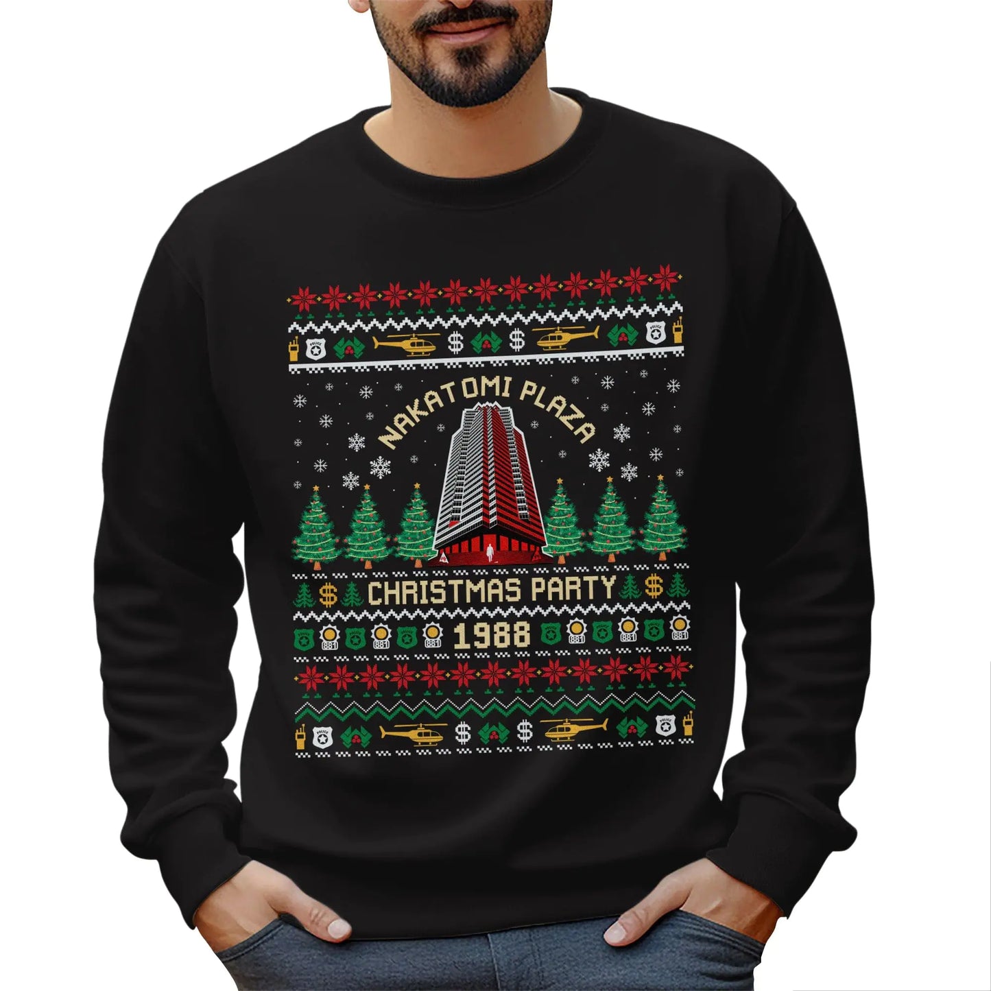 InterStellux Nakatomi Plaza Christmas Party 1988 Sweatshirt - Nakatomi Plaza Ugly Christmas Sweatshirt For Women Men 2024 - Christmas Movie Sweatshirts (Black L)