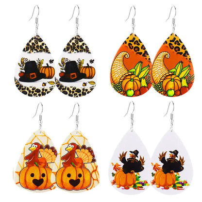 8PCS Fall Earrings for Women Cute Pine Cone Corn Maple Leaf Pumpkin Turkey Earrings Autumn Thanksgiving Earrings Autumn Thanksgiving Jewelry (PU Turkey B)