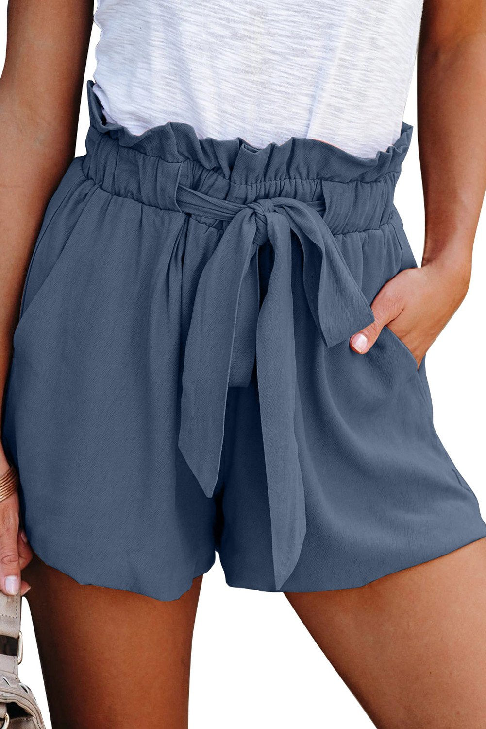 Image of Ruffled Tied Waist Solid Shorts 1099918618 from Edmene LLC