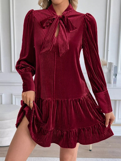 Image of Velvet Tie Front Tiered Mini Dress 456526436 from Edmene LLC