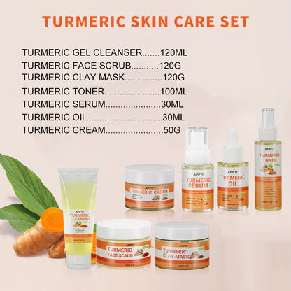 Turmeric Skincare Set: Toner, Cream, Serum, Mask, Scrub