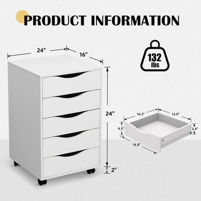 5 Drawer File Cabinet White For Home Office Organization