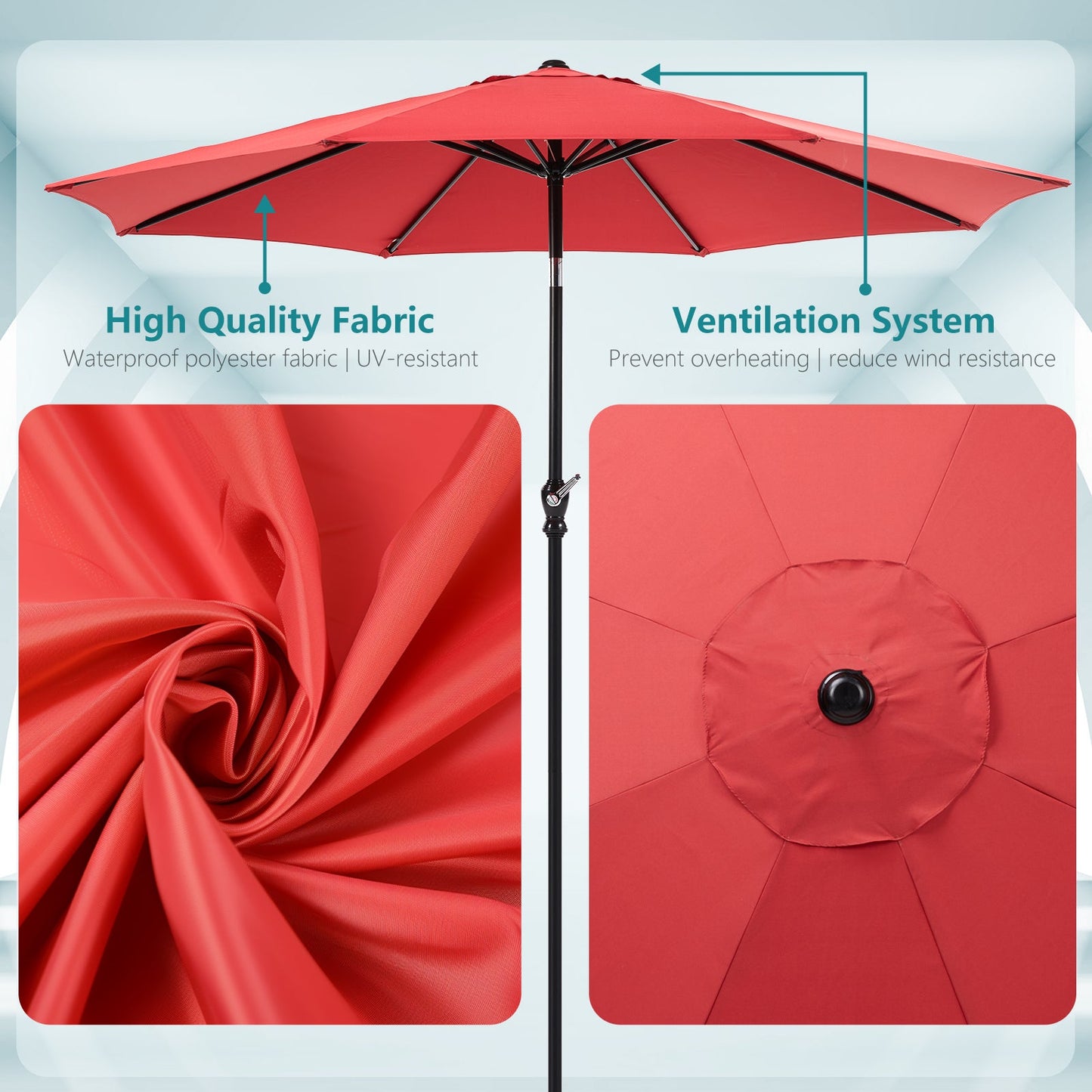 9 foot outdoor patio umbrella with button tilt and crank, Outdoor