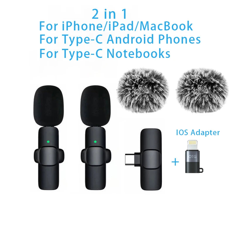 Mini Wireless Lavalier Microphone Windproof Wool Replaceable Lavalier Microphone for iPhone YouTube Vlog Audio Recording