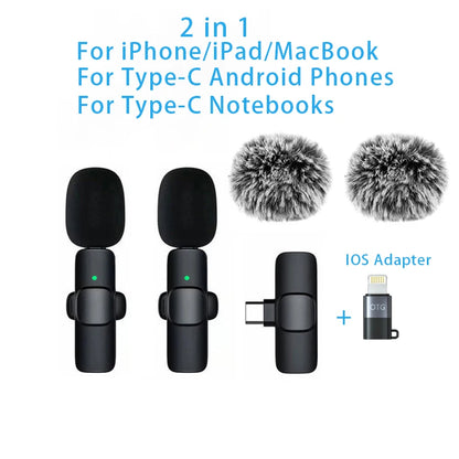 Mini Wireless Lavalier Microphone Windproof Wool Replaceable Lavalier Microphone for iPhone YouTube Vlog Audio Recording