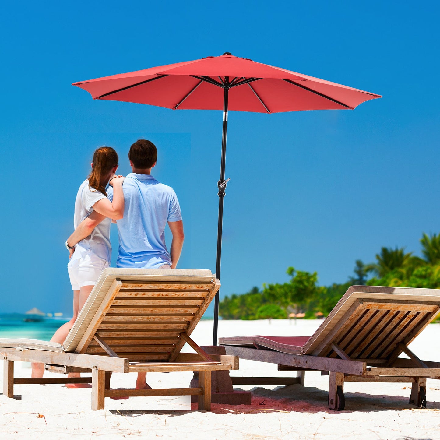 9 foot outdoor patio umbrella with button tilt and crank, Outdoor