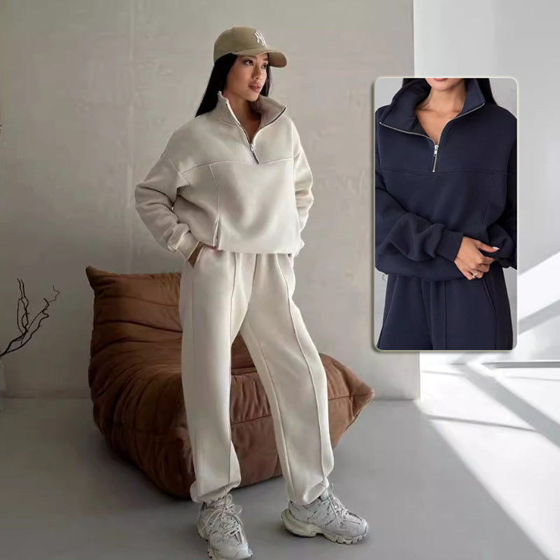Image of Y2K Winter Jogging Women Two Piece Set Female Zipper Coat... from Edmene LLC