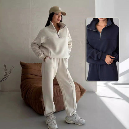 Image of Y2K Winter Jogging Women Two Piece Set Female Zipper Coat... from Edmene LLC