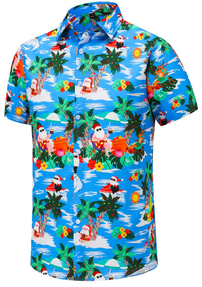 Christmas Shirts for Men Short Sleeve Ugly Santa Claus Funny Christmas Shirts for Men Hawaiian Christmas Vacation Shirt