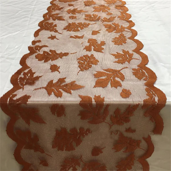 Thanksgiving Knitted Lace Table Runner with Leaves