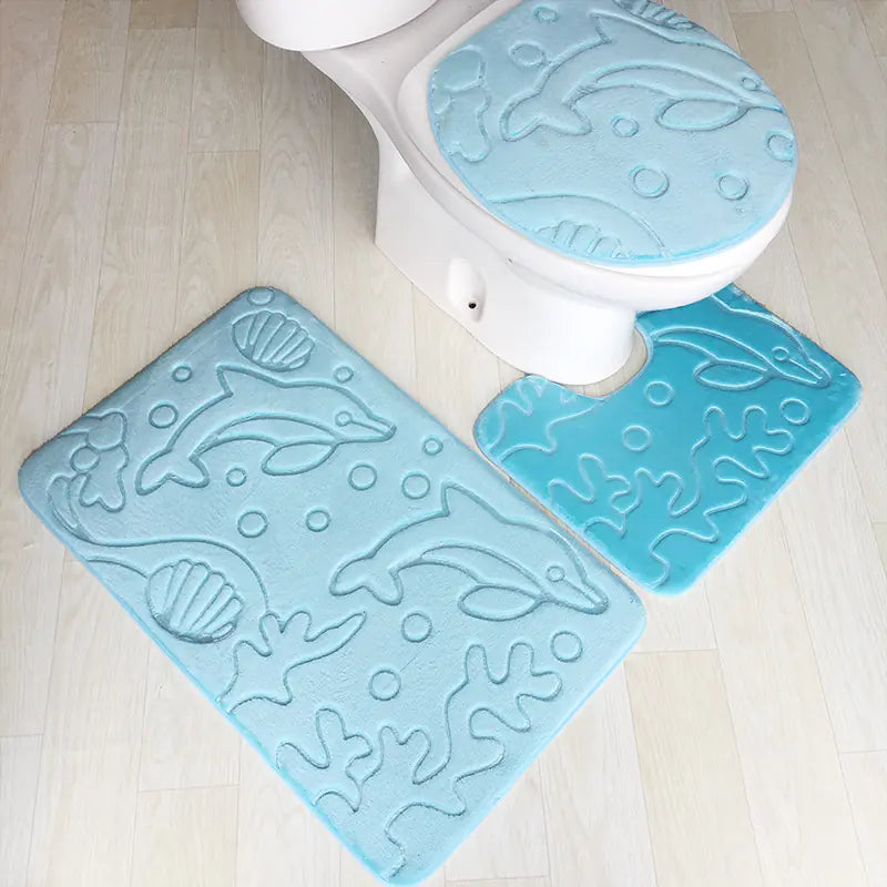 Pebble Print Plush Bathroom Mat Set (3 Pieces)