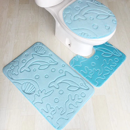 Pebble Print Plush Bathroom Mat Set (3 Pieces)