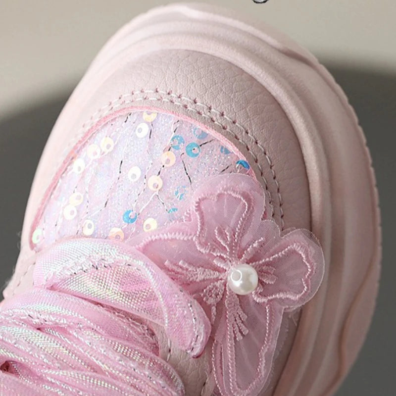 New Sneakers Kis Fashion Sweet Exquisite Women Sport Shoe Princess Mesh Breathable Girl Shoe Comfort Soft Non Slip Casual Shoes