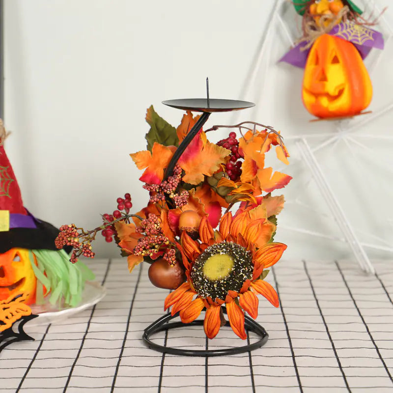 Thanksgiving Halloween Candle Holder with Sunflower Design