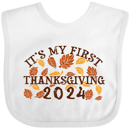 inktastic Its My First Thanksgiving 2024 Baby Bib White 4434c