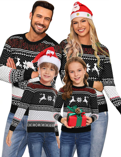 Matching Family Christmas Sweater Reindeer Snowflakes Kids Boys Girls Holiday Xmas Pullover
