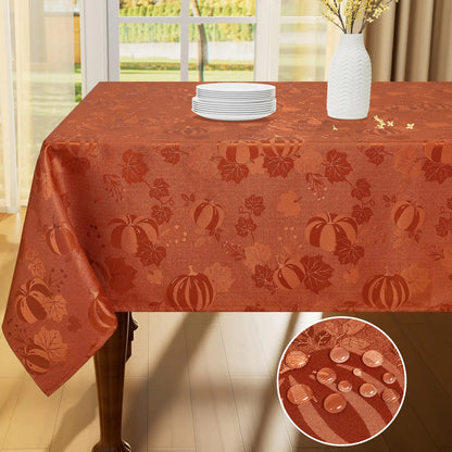 Smiry Thanksgiving Tablecloth 60x102 Inch Fall Waterproof Damask Table Cloth for Rectangle Table Pumpkin Fabric Jacquard Table Covers for Harvest Parties and Holiday Dinner Terracotta/Rust