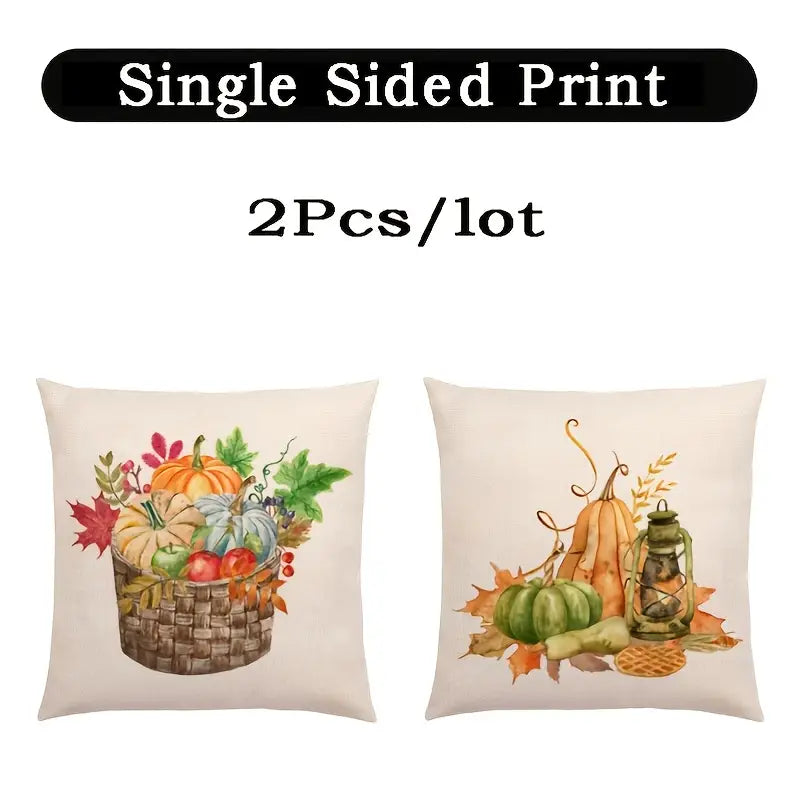 Thanksgiving Pumpkin Wreath & Sunflower Pillow Covers (2pcs)