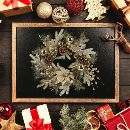 Christmas Wreath 20 Inch Christmas Door Decoration Garland With Warm Lights