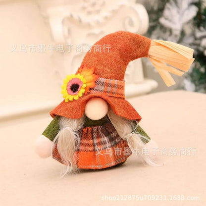 Thanksgiving Couple Figurines with Maple Leaves Decor