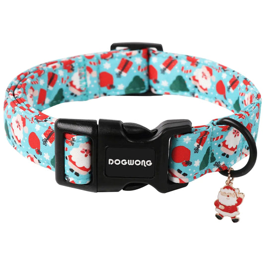 DOGWONG Christmas Santa Dog Collar- Cute Blue Christmas Dog Collars Adjustable Designer Christmas Penguin Dog Collar for Small Medium Large Dogs S