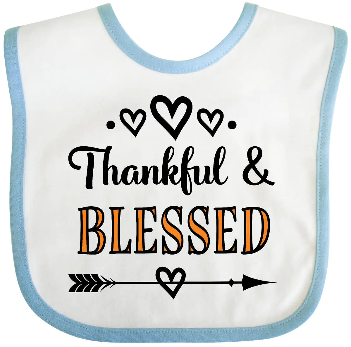 inktastic Thanksgiving Greeting Thankful Blessed Baby Bib White and Blue 38343