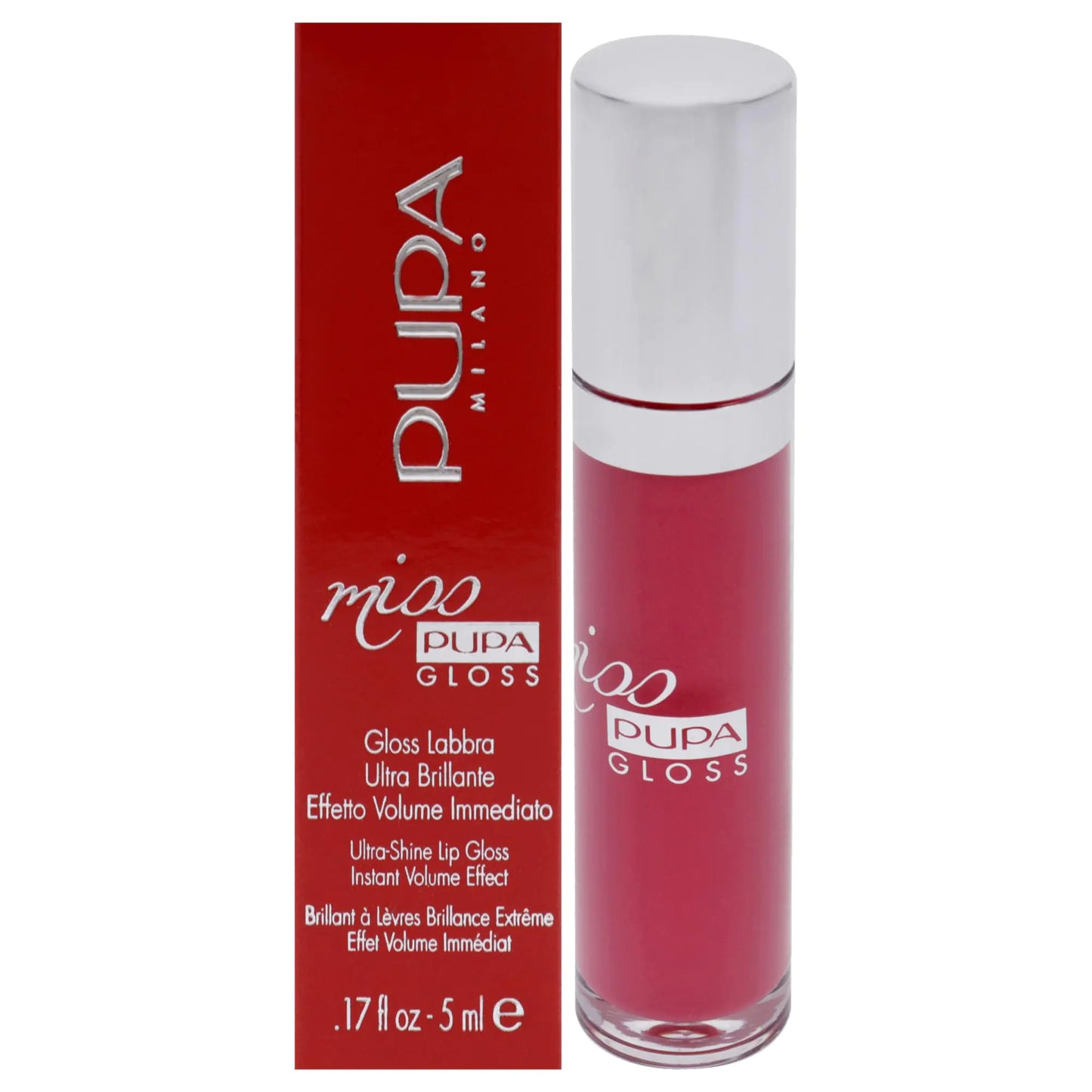 Pupa Milano Miss Milano Lip Gloss - Shiny Smooth Plump - Soft Innovative Gel Texture - Glides Smoothly On Lips - For A Moisturizing And Volume Enhancing Effect - 303 Extreme Fuchsia - 0.17 OZ