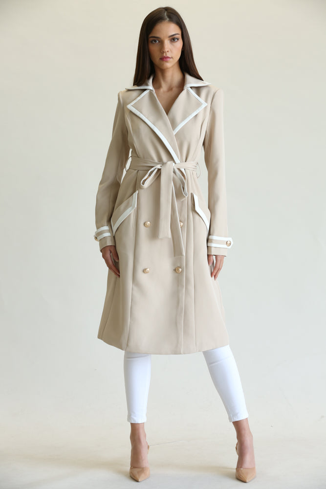 Image of Elegant Long Belted Coat for Women from Edmene LLC