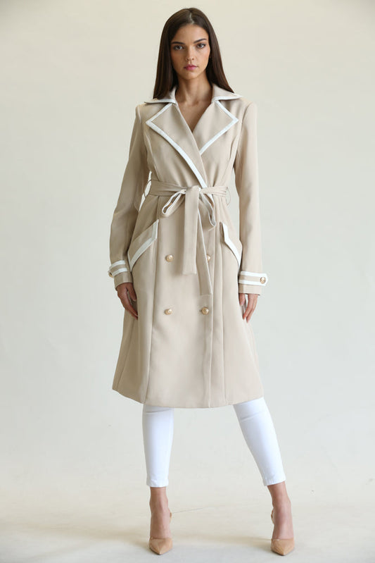 Image of Elegant Long Belted Coat for Women from Edmene LLC