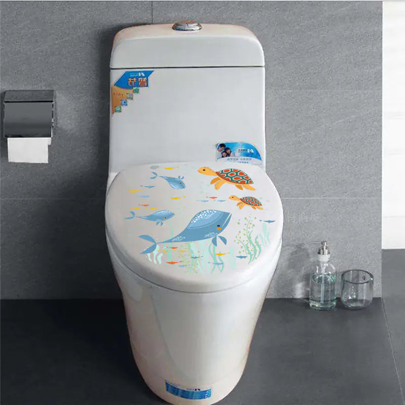 Whale and Turtle Toilet Stickers for Bathroom Decor