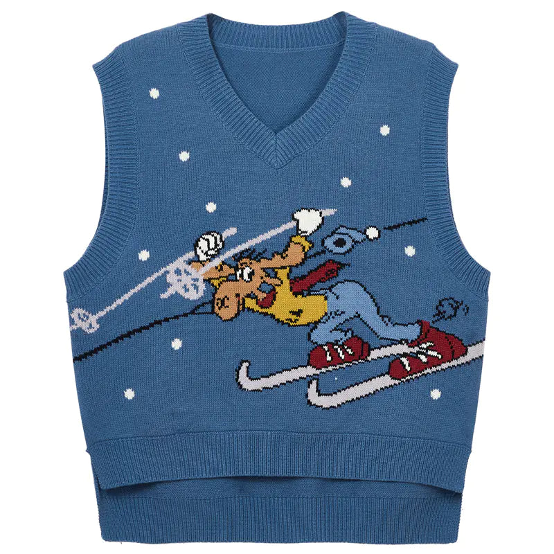 Vintage Inspired Knitted Ski Pattern Sleeveless Vest