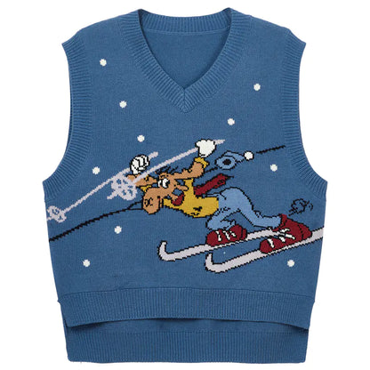 Vintage Inspired Knitted Ski Pattern Sleeveless Vest
