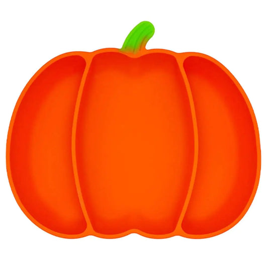 Hemoton Pumpkin Shaped Plate Silicone Suction Plate 3 Compartments Divided Plate Unbreakable Feeding Plate Salad Dish Fruit Tray for Halloween Thanksgiving Party Supplies