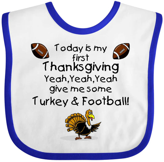 inktastic First Thanksgiving Baby Bib White and Royal A40